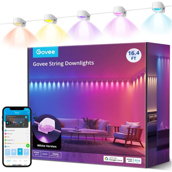 Стрічка світлодіодна розумна Govee H608A String Downlights, 5м, RGBIC, WI-FI/Bluetooth, білий