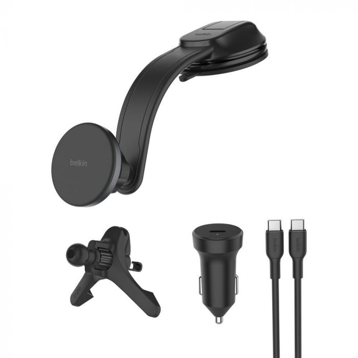 Автомобільний тримач смартфона Belkin Qi2 з бездротовою зарядкою (дефлектор/панель) + USB-C 27Вт