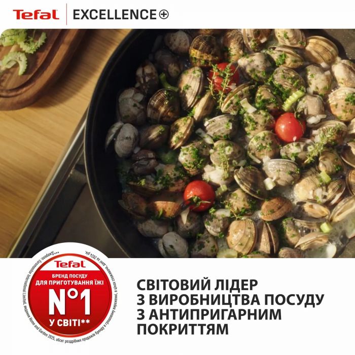 Сотейник Tefal Excellence+, з кришкою, 24см, алюміній, скло, бакеліт, чорний