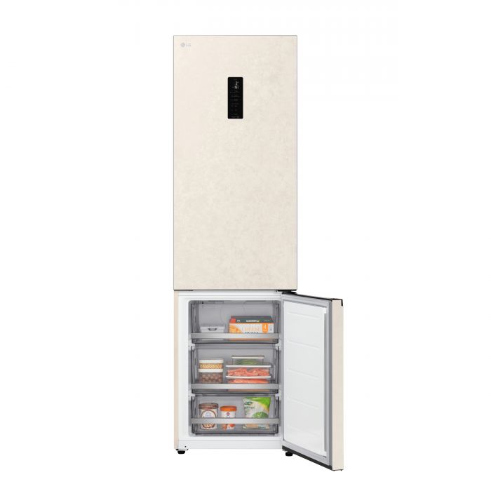 Холодильник LG з нижн. мороз., 203x60х68, холод.відд.-262л, мороз.відд.-113л, 2дв., E, NF, інв., диспл зовн., Fresh Сonverter, Metal Fresh, бежевий