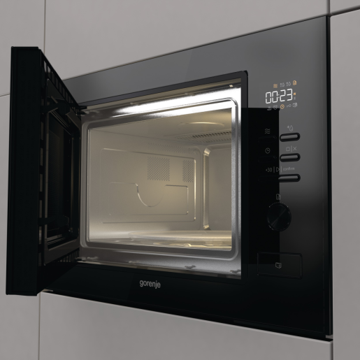 Мікрохвильова піч Gorenje вбудовувана, 25л, електр. управл., 900Вт, гриль, дисплей, чорний