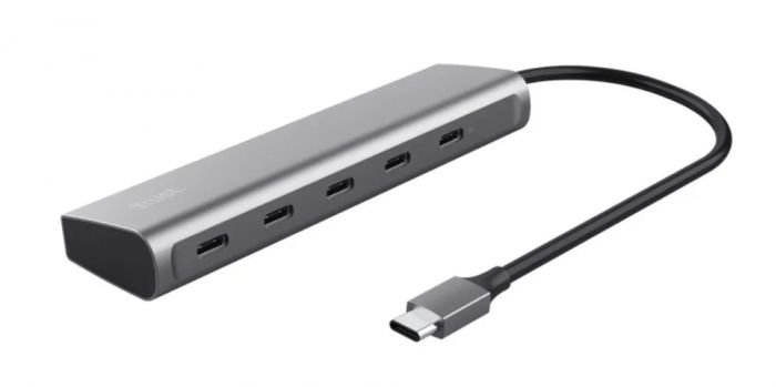 Хаб Trust Halyx USB-C  > 5xUSB-C , Алюміній, 0.1м, сірий