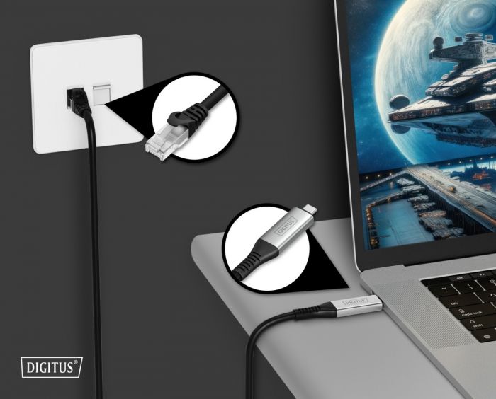 Кабель DIGITUS Ethernet USB-C - RJ45 CAT 6A S/FTP, 1 Gbit/s, 2m, LSZH