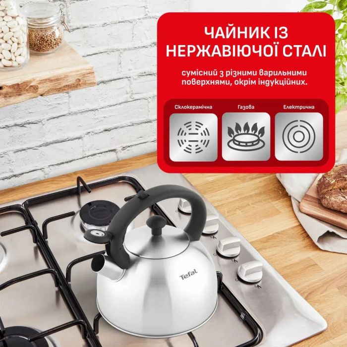 Чайник зі свистком Tefal Duetto+, 2.5л, нержавіюча сталь, сталевий, чорний