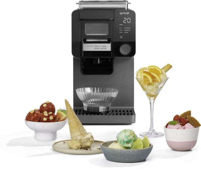 Морозивниця Gorenje  3 в 1, 210Вт, чаша-1л, 35 кг - 24 год., слаші, лід, морозиво, електронне управління, чорний