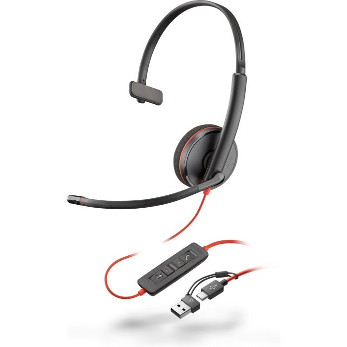 Гарнітура комп'ютерна моно On-ear Poly Blackwire 3210, USB-A, USB-C, всеспрямований, чорний