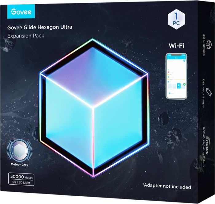 Настінний світильник Govee H106A Glide Hexagon Light Panels Ultra expansion pack, 1шт, RGBIC, WI-FI/Bluetooth, фіолетовий