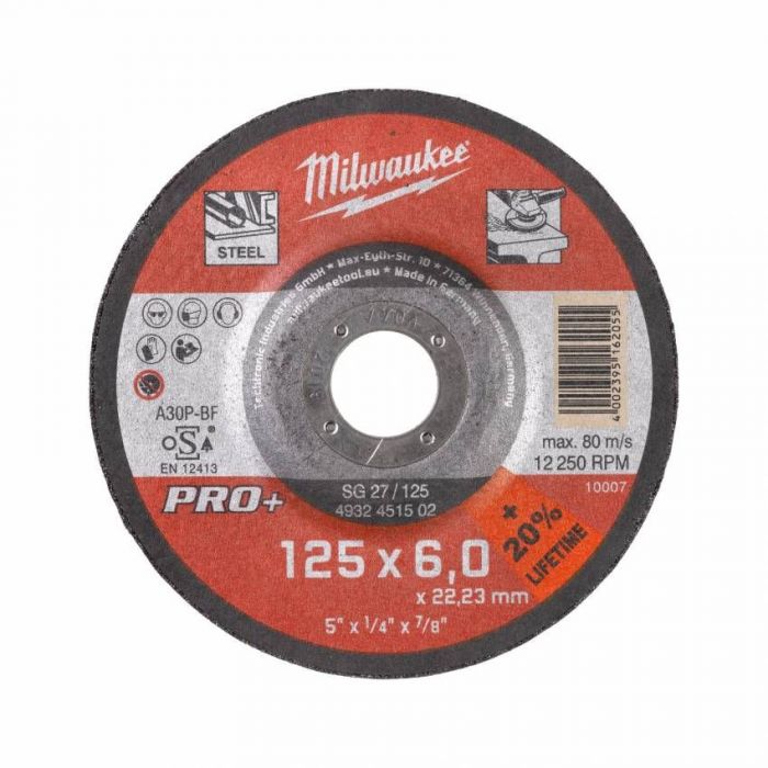 Диск зачисний Milwaukee по металу PRO+, 125х6х22.23мм