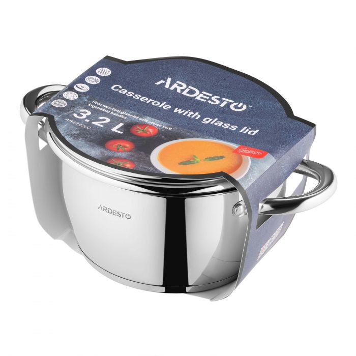 Каструля зі скляною кришкою ARDESTO Gemini Lucca, 3.2л, нержавіюча сталь