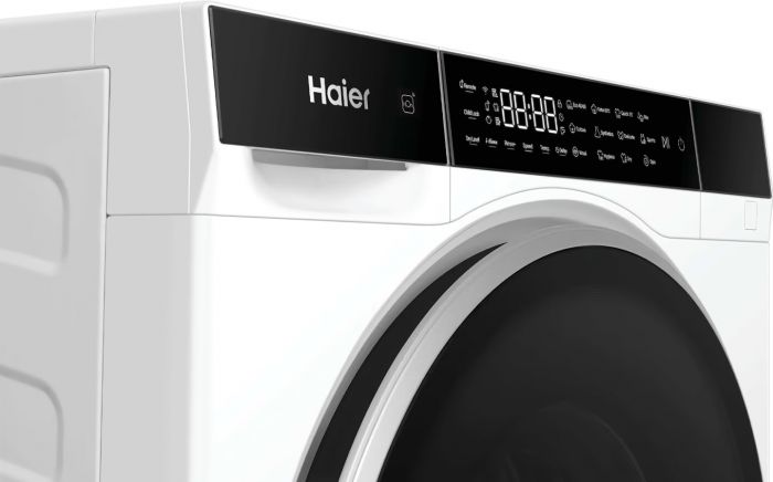 Прально-сушильна машина Haier фронтальна, 5(2.5)кг, 1200, A, 42.3см, дисплей, інвертор, люк чорний, Wi-Fi, висота 70см, білий
