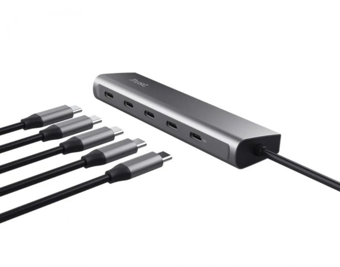 Хаб Trust Halyx USB-C  > 5xUSB-C , Алюміній, 0.1м, сірий