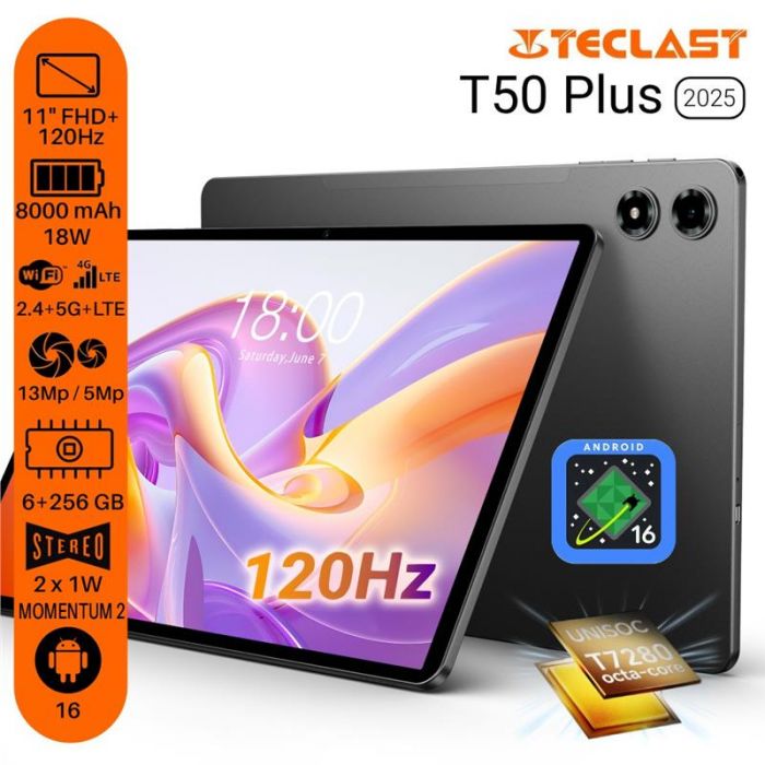 Планшет Teclast T50 Plus (2025) 11" 6ГБ, 256ГБ, LTE, 8000мА•год, Android, сірий