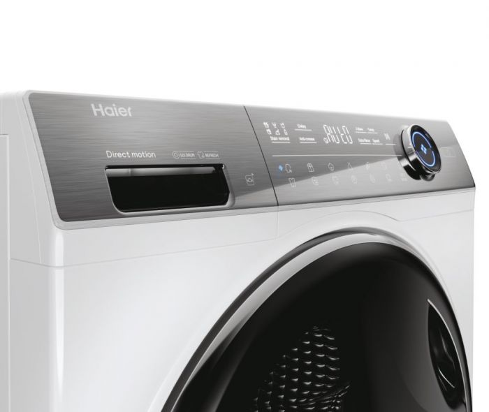 Пральна машина Haier фронтальна, 9кг, 1400, A, 52см, дисплей, пара, інвертор, люк чорний, прямий привід, білий
