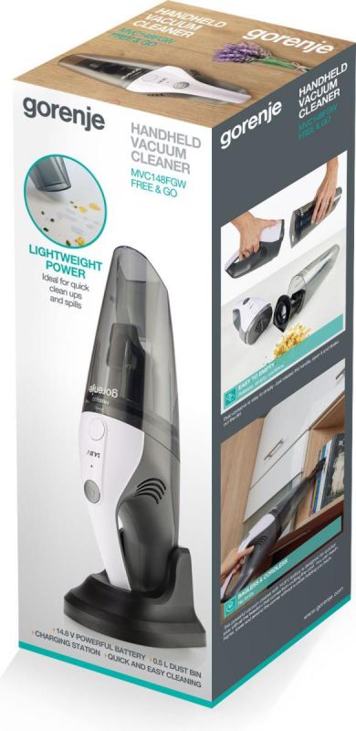 Пилосос Gorenje автомоб, 100Вт, конт пил-0.5л, зарядна станція, автон. робота до 20хв, мікрофільтр, дод.насадки-3 шт, чорний