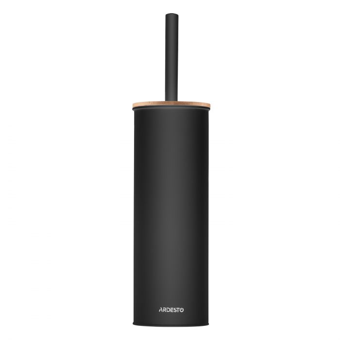 Набір щітка для унітазу з підставкою Ardesto Minimalism 9.5x27.5/38см, метал, поліпропілен, бамбук, чорний
