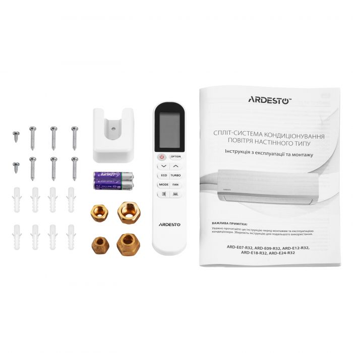 Кондиціонер Ardesto CoolAir 25м2 on/off 9000BTU 2.5кВт A/A -7°С Wi-Fi R32 білий