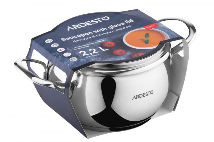 Каструля зі скляною кришкою ARDESTO Gemini Liguria, 2.2л, нержавіюча сталь