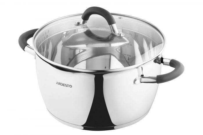 Каструля зі скляною кришкою та зливом ARDESTO Gemini Livorno, 5.5л, нержавіюча сталь, силікон
