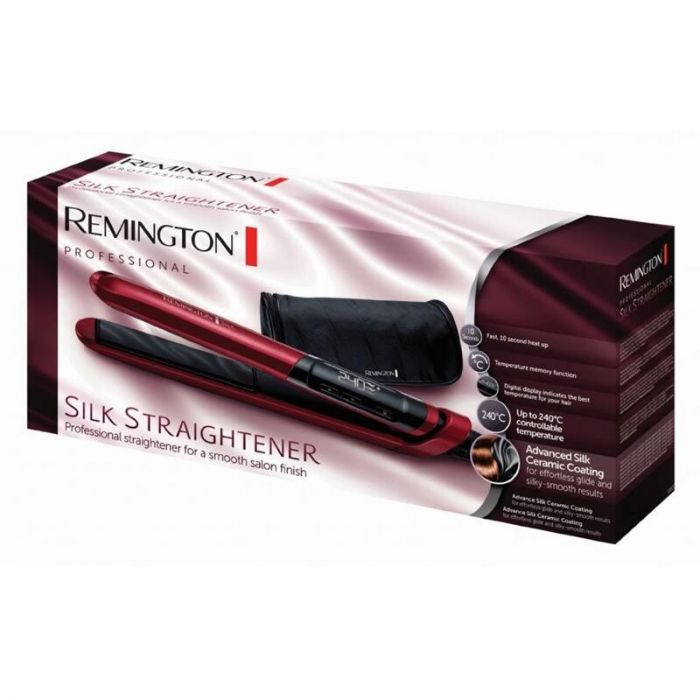 Випрямляч Remington Silk Straightener, 300Вт, 150-235С, дисплей, кейс, кераміка, чорно-червоний