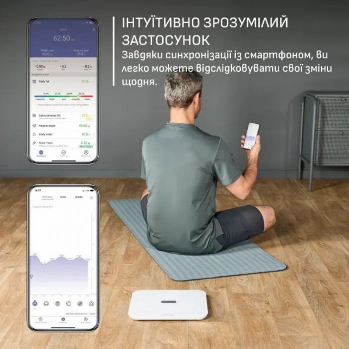 Ваги Tefal підлогові Goodvibes Sport, 200кг, Bluetooth, AAAx4 в комплекті, скло, білий