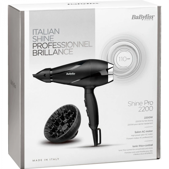 Фен Babyliss, 2200Вт, 2 режими, дифузор, іоніз-я, хол. обдув, чорний