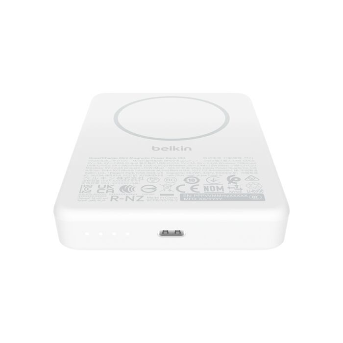 Акумулятор портативний літій-іонний Power Bank Belkin 10000мА·год, 20Вт PD/Qi2 7.5Вт, Slim Magnetic, білий