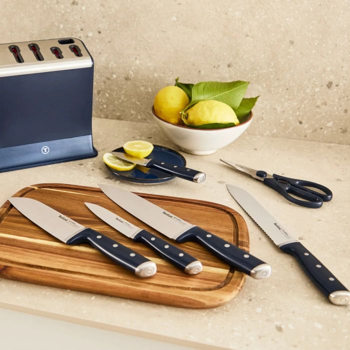 Набір ножів Tefal EverSharp Pro, з блоком, 6предметів, нержавіюча сталь, синій