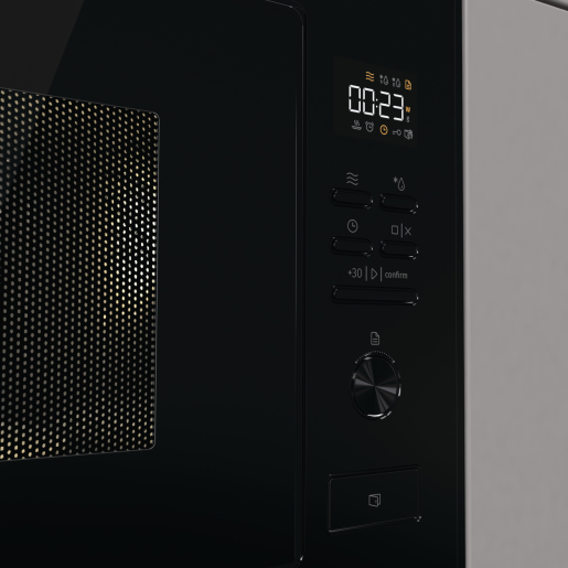 Мікрохвильова піч Gorenje вбудовувана, 25л, електр. управл., 900Вт, гриль, дисплей, чорний