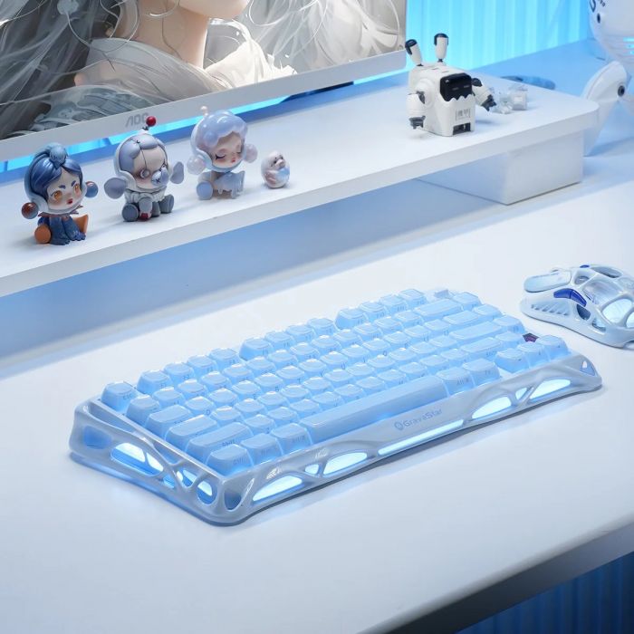 Клавіатура механічна GravaStar Mercury K1 80keys, GravaStar x Kailh Cheery Pink, EN, BT/WL/USB, Ice Blue
