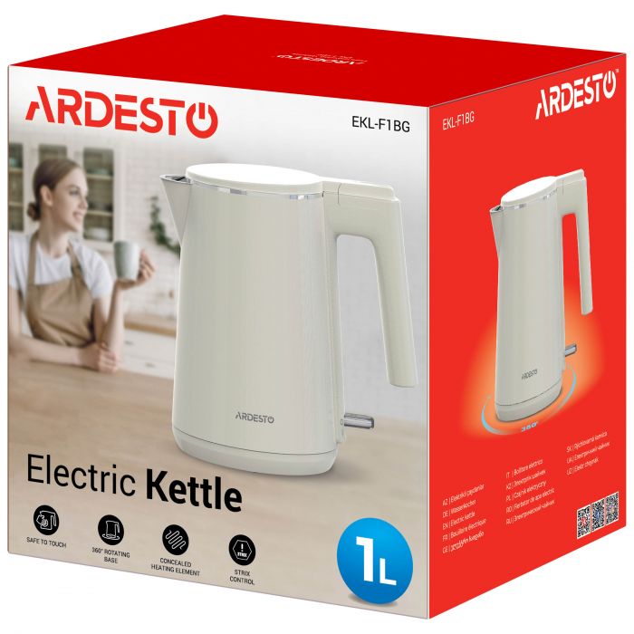 Електрочайник ARDESTO 1л, Strix, подвійні стінки, бежевий