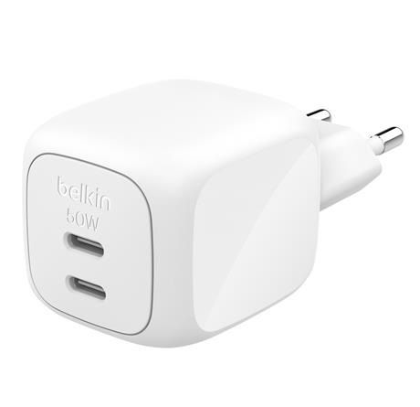 Зарядний пристрій мережевий Belkin 50Вт 2хUSB-С GAN PD PPS, білий