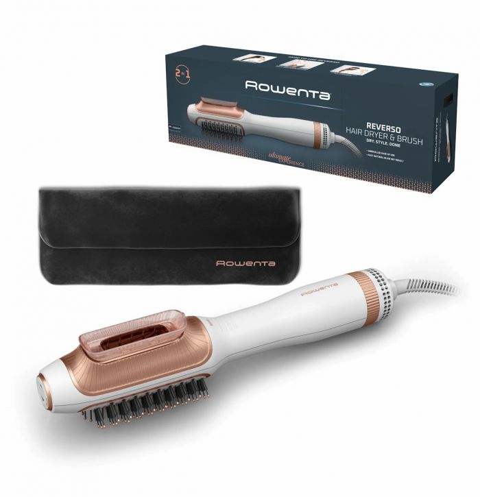 Фен-щітка Rowenta Reverso Dry&Brush 2в1, 1200Вт, 3 режими, іоніз-я, хол. обдув, насадок-2, кераміка, біло-золотистий