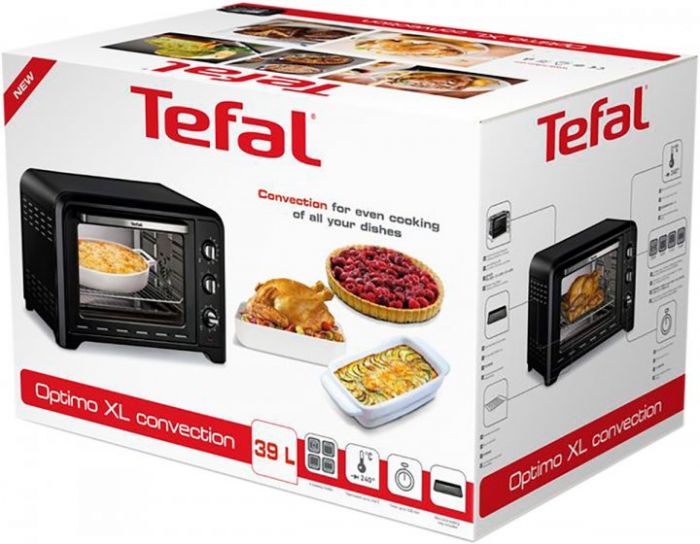Піч електрична Tefal Optimo, 39л, 2000Вт, механіч., гриль, конвенція, всередині, чорна