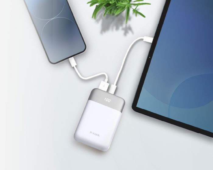 Акумулятор портативний літій-іонний Power Bank D-Link 10000мА*год 18Вт 1xUSB-A, 1xUSB-C, білий