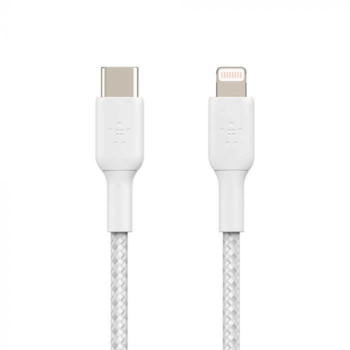 Кабель Belkin USB-C > Lightning заряджання/синхронізації 30Вт PD, 1м, плетений, білий