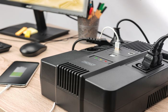 Джерело безперебійного живлення DIGITUS 600VA/360W, LED, RJ45, USB, 4xSchuko+3xC13