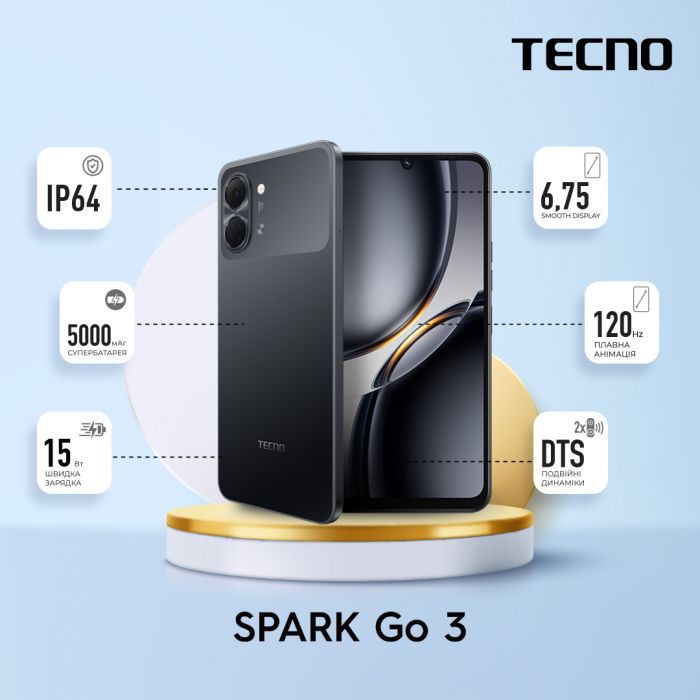 Смартфон TECNO Spark Go 3 (KN3) 6.75" 4/128ГБ, 2SIM, 5000мА•год, Ink Black