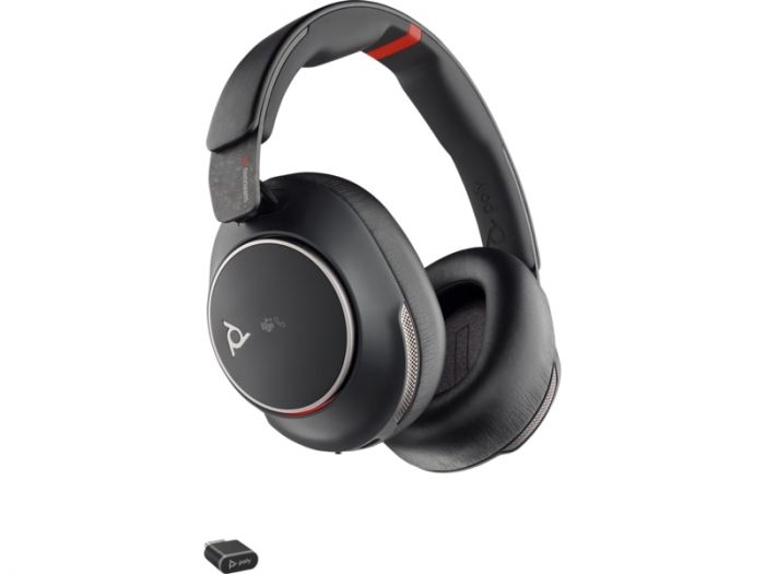 Гарнітура комп'ютерна стерео On-ear Poly Voyager Surround 85-M з підставкою для заряджання, BT 5.3, USB-A, USB-C, 3.5 мм, 10 x Omni-mic, ANC, SoundGuard Digital, Smart sensor, сертифікати Microsoft Teams, Microsoft Teams Open Office, Zoom, fast charge, чорний