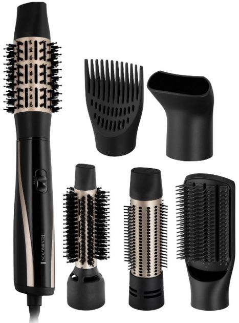 Фен-щітка Remington Blow Dry & Style Caring, 1200Вт, 2 режими, іоніз-я, хол. обдув, кейс для зберігання, кераміка, чорно-золотий