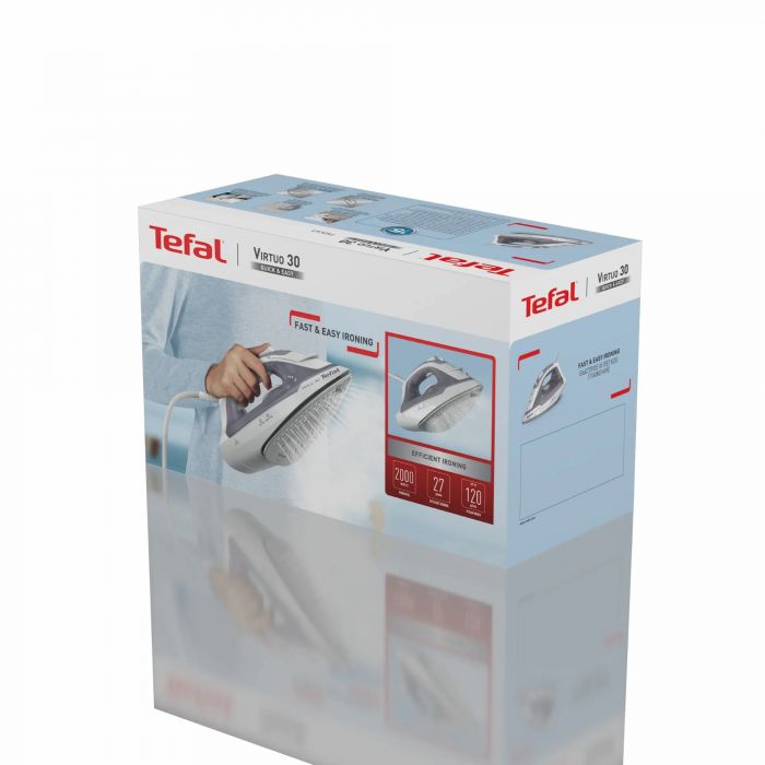 Праска Tefal Virtuo 30, 2000Вт, 240мл, паровий удар -120гр, постійна пара - 27гр, керам. підошва, біло-зелений