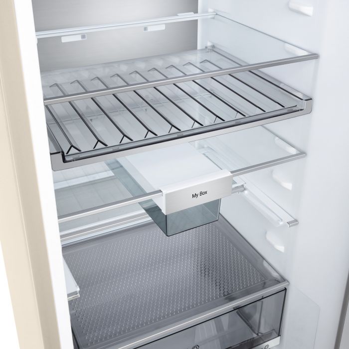 Холодильник LG з нижн. мороз., 203x60х68, холод.відд.-262л, мороз.відд.-113л, 2дв., E, NF, інв., диспл зовн., Fresh Сonverter, Metal Fresh, бежевий