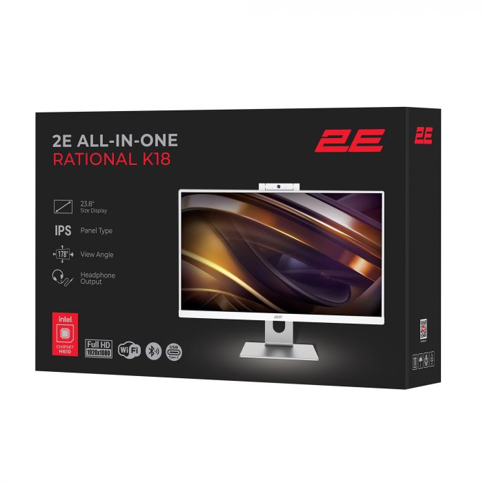 Комп'ютер персональний моноблок 2E Rational K18 23.8" FHD IPS Intel i5-12400, 16Gb, F512GB, UMA, H610, K18.610, 150W, Win11P, білий