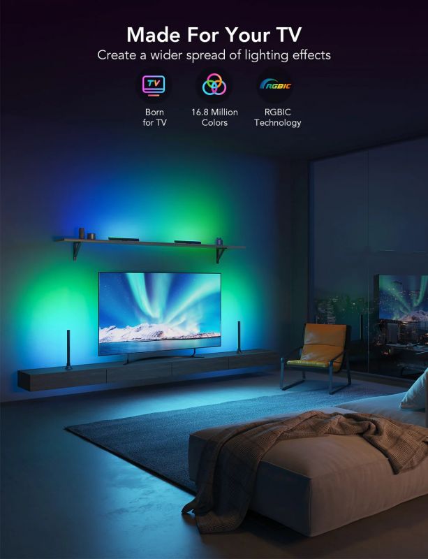 Набір підсвічування Govee H6046 Flow Plus Light Bars, RGBIC, WI-FI/Bluetooth, чорний