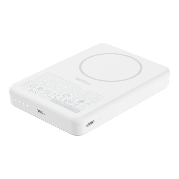 Акумулятор портативний літій-іонний Power Bank Belkin 10000мА·год, 20Вт PD/Qi2 7.5Вт, Slim Magnetic, білий