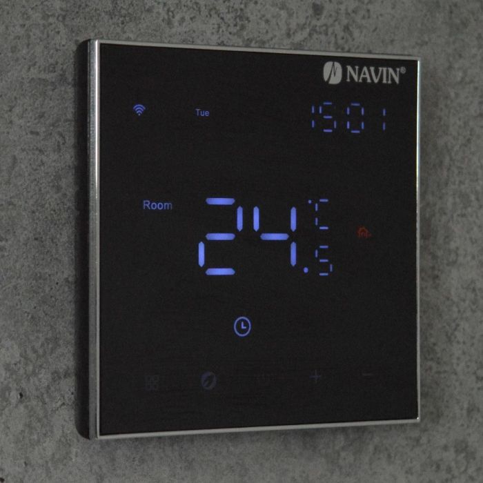 Терморегулятор Navin EH602 B-16A 5...45 °C для теплої підлоги електронний Wi-Fi Tuya Smart Life вбудований дротовий датчик 16A 230В чорний