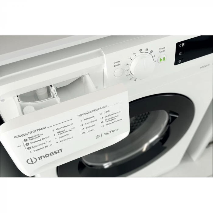 Пральна машина Indesit фронтальна, 6кг, 1000, D, 43см, дисплей, люк чорний, білий