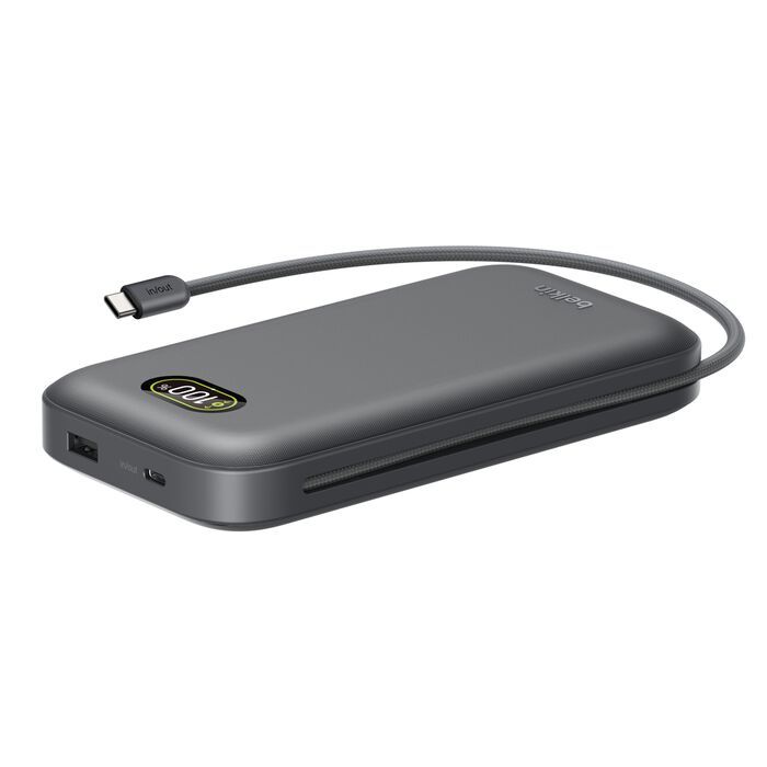 Акумулятор портативний літій-іонний Power Bank Belkin 27000мА·год, 240Вт, з інтегрованим кабелем USB-C, сірий