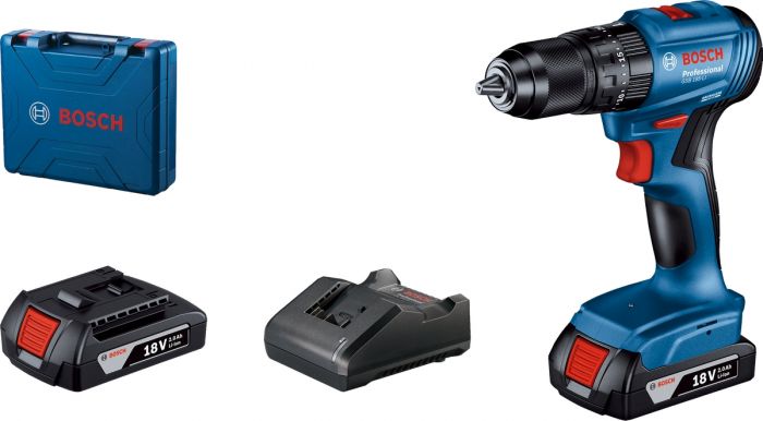 Шурупокрут-дриль ударний акумуляторний Bosch Professional GSB 185-LI 18В 2х2.0А·год 50Нм 500·1900об/хв кейс 1кг