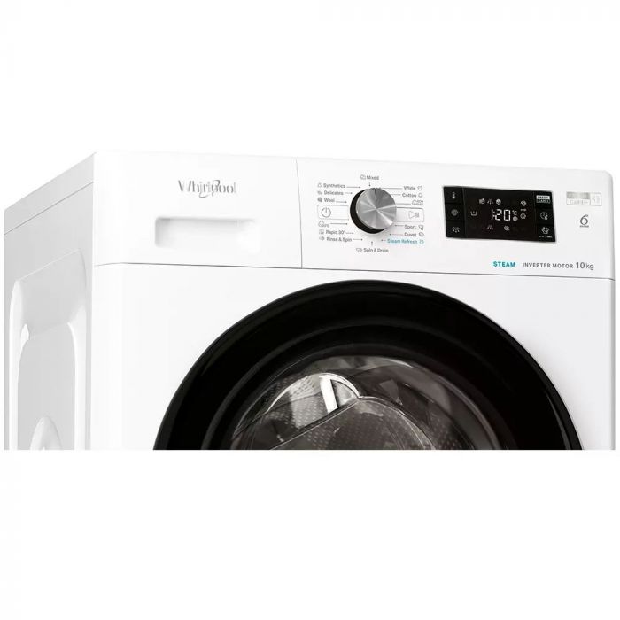 Пральна машина Whirlpool фронтальна, 10кг, 1400, A, 60см, дисплей, пара, інвертор, люк чорний, білий