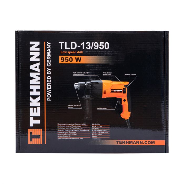 Дриль ударний Tekhmann TLD-13/950 950Вт зубчастий патрон 13мм 0-1100об·хв 2.5кг